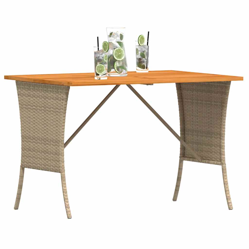 Garden Table with Acacia Wood Top Beige 105x75x72 cm Poly Rattan