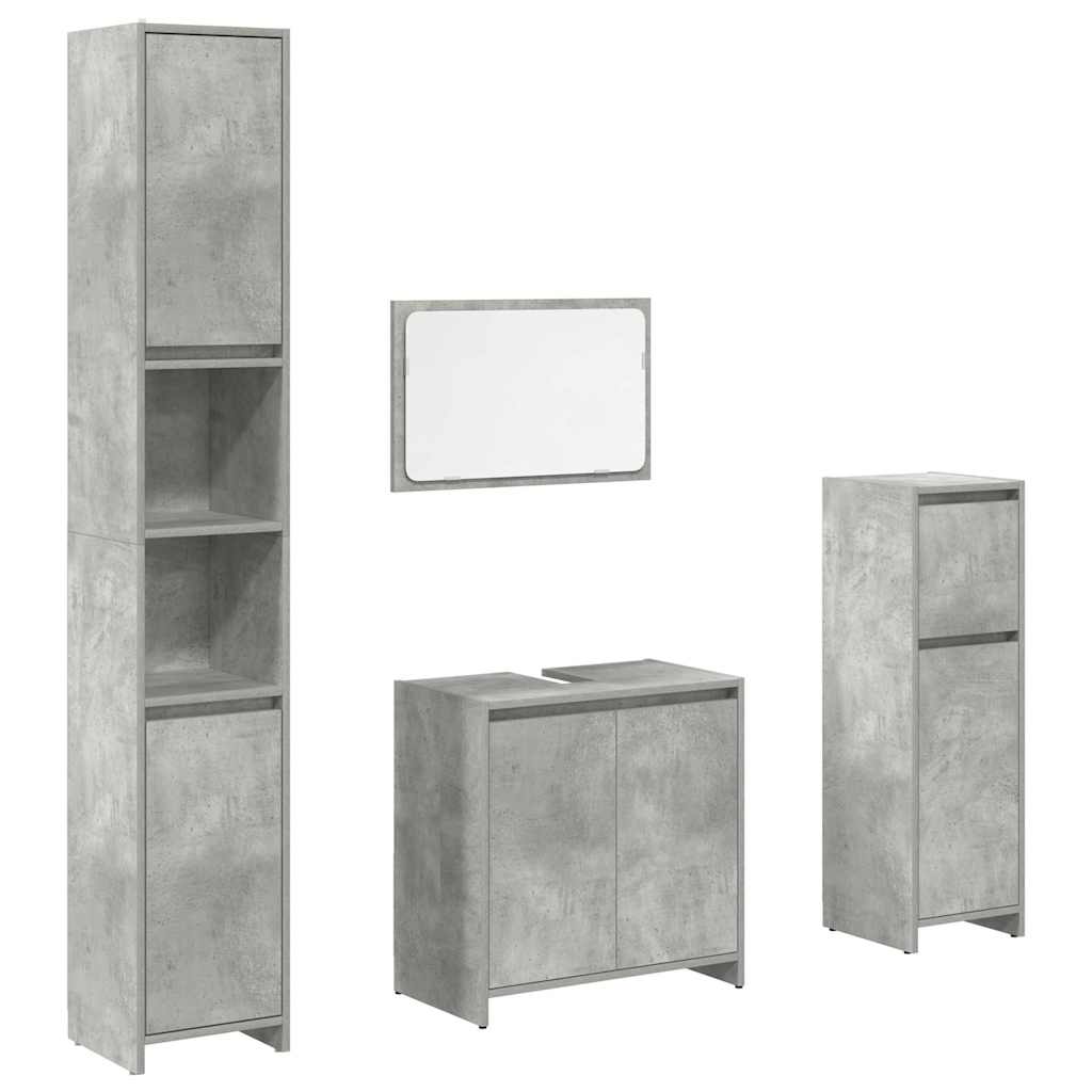 4 Piece Bathroom Furniture Set Concrete Grey Engineered Wood