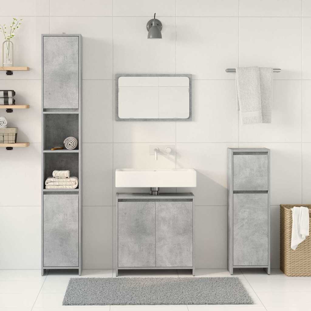 4 Piece Bathroom Furniture Set Concrete Grey Engineered Wood