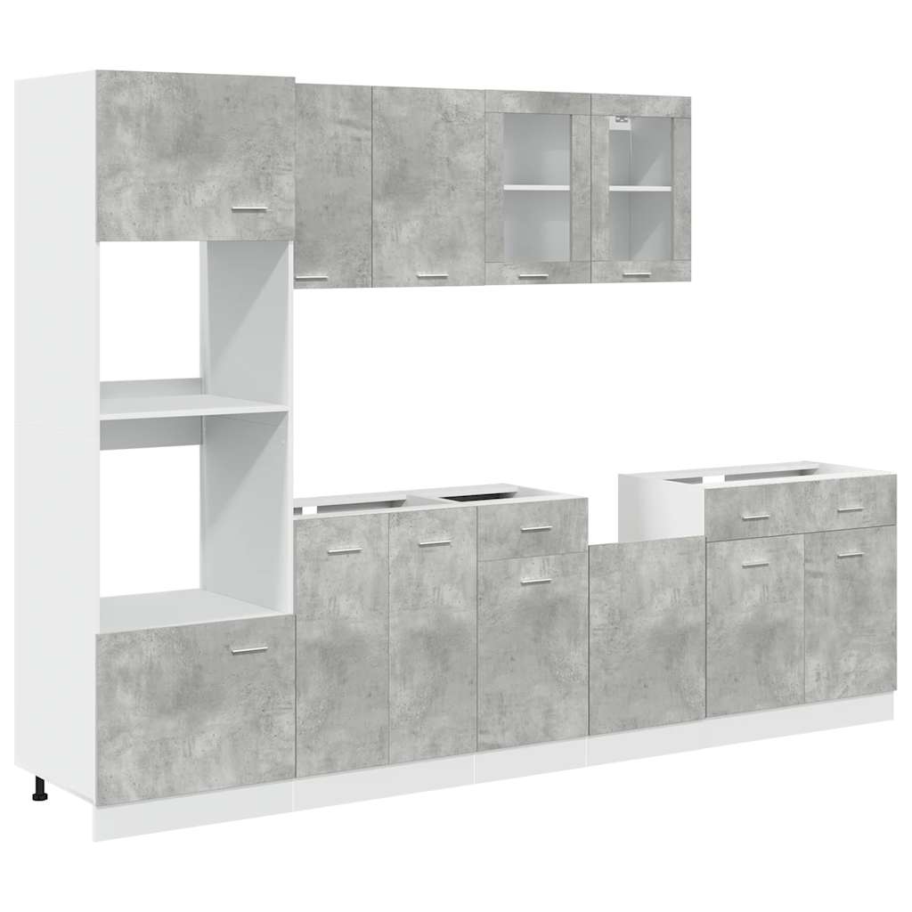 7 Piece Kitchen Cabinet Set Lyon Concrete Grey Engineered Wood