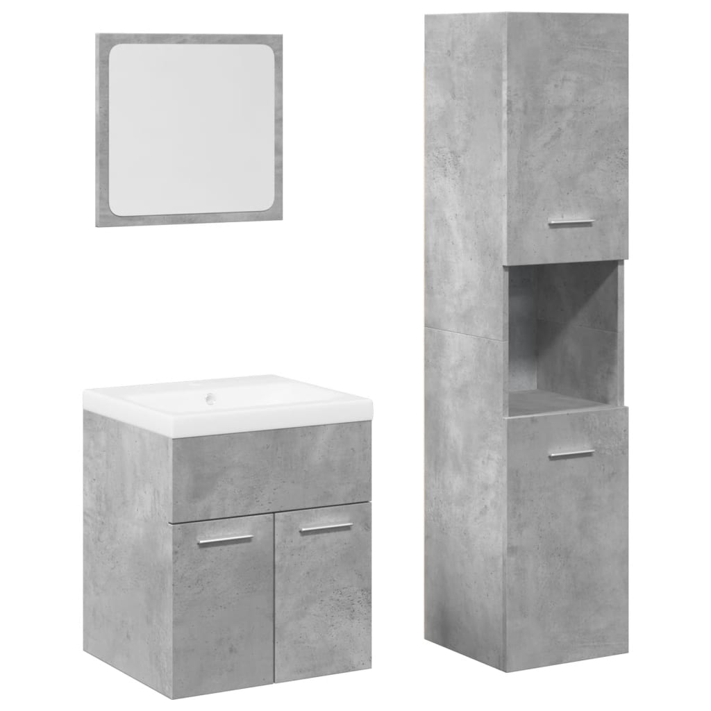 4 Piece Bathroom Furniture Set Concrete Grey Engineered Wood