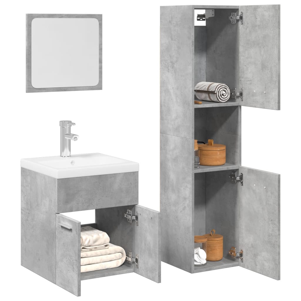 4 Piece Bathroom Furniture Set Concrete Grey Engineered Wood