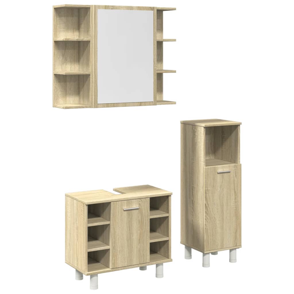 3 Piece Bathroom Furniture set Sonoma Oak Engineered Wood