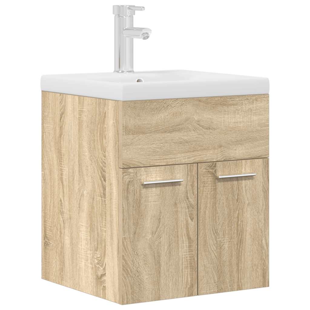 Bathroom Sink Cabinet with Built-in Basin and Faucet Sonoma Oak