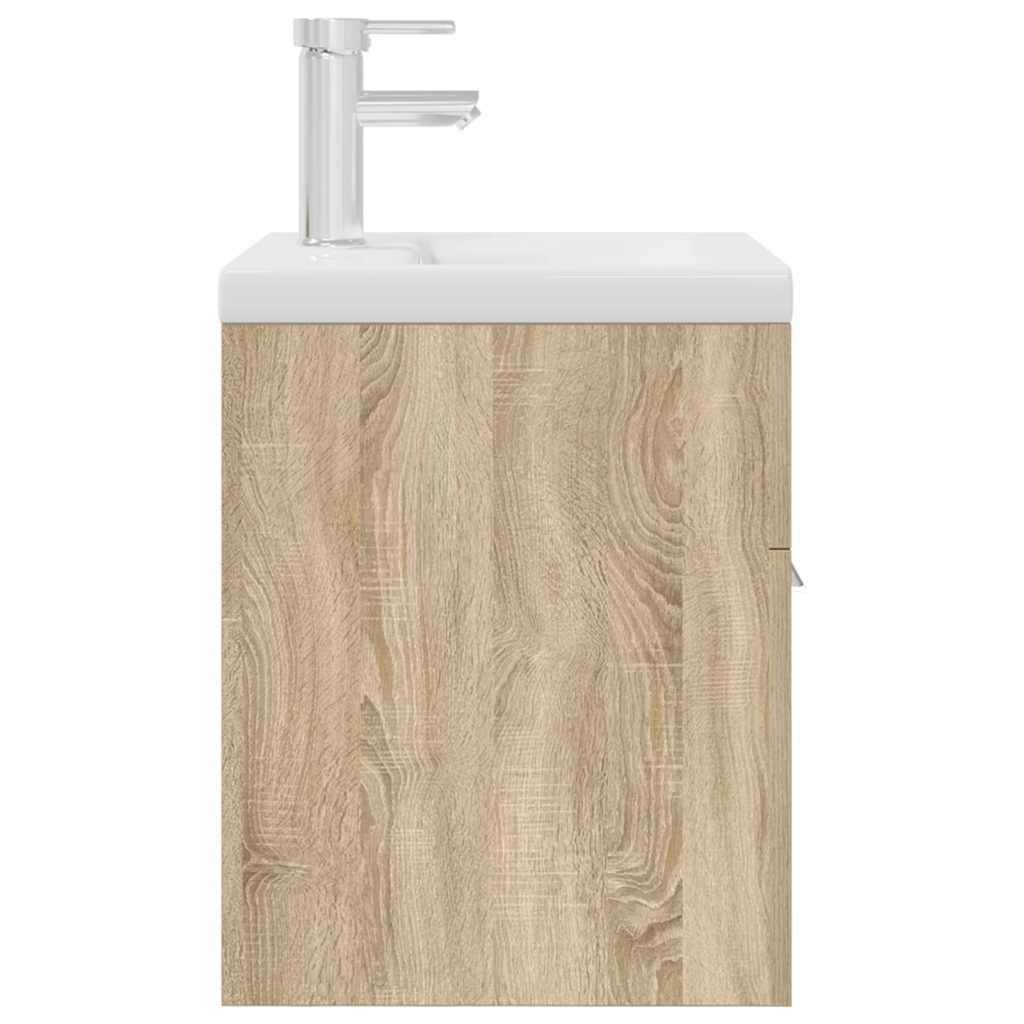 Bathroom Sink Cabinet with Built-in Basin and Faucet Sonoma Oak