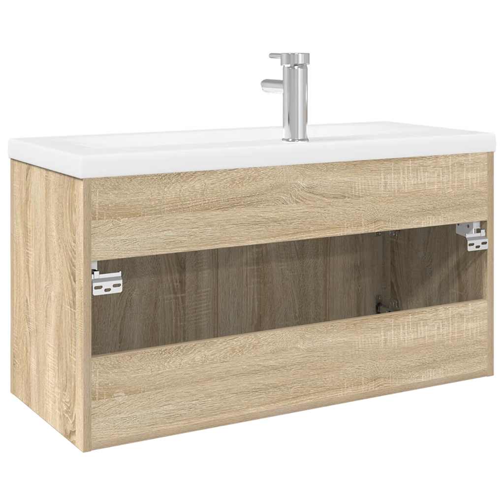 Bathroom Sink Cabinet with Built-in Basin Sonoma Oak