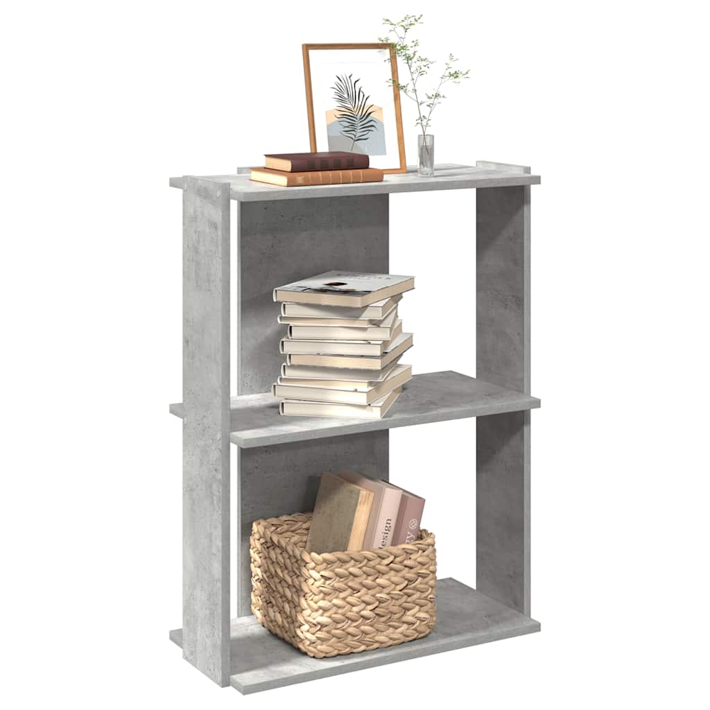 Bookcase 3-Tier Concrete Grey 60x30x80 cm Engineered Wood