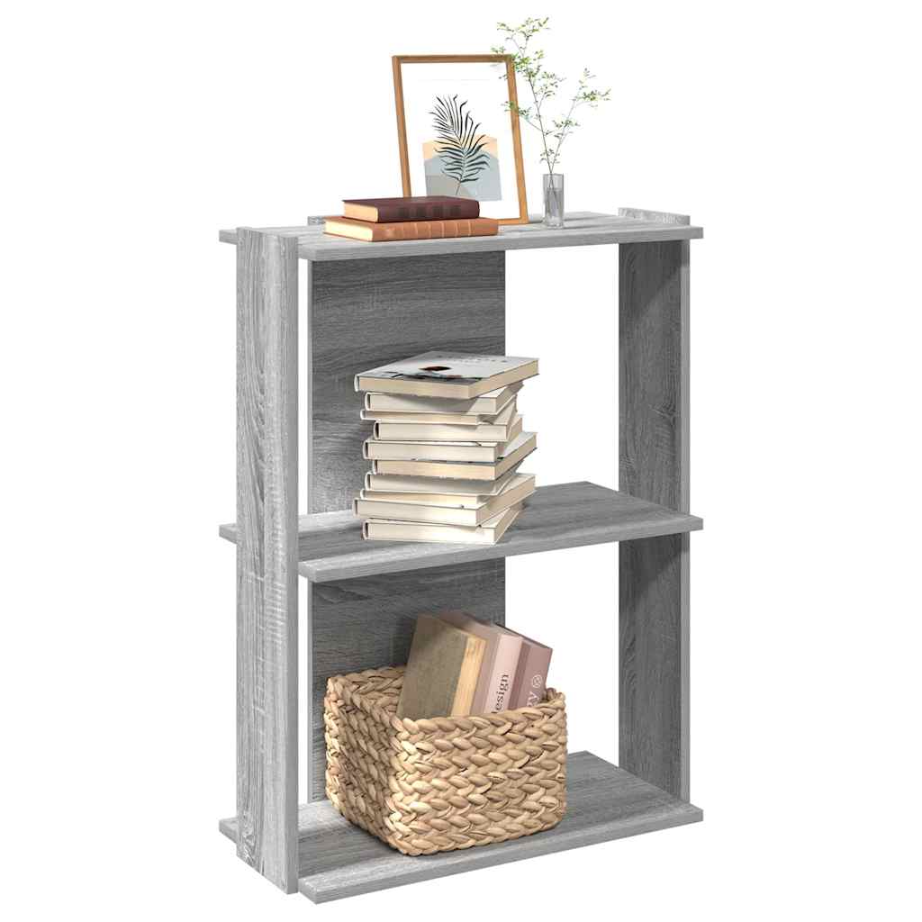 Bookcase 3-Tier Grey Sonoma 60x30x80 cm Engineered Wood