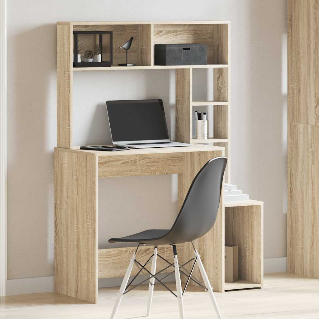 Desk with Shelves Sonoma Oak 100x45x140 cm Engineered Wood