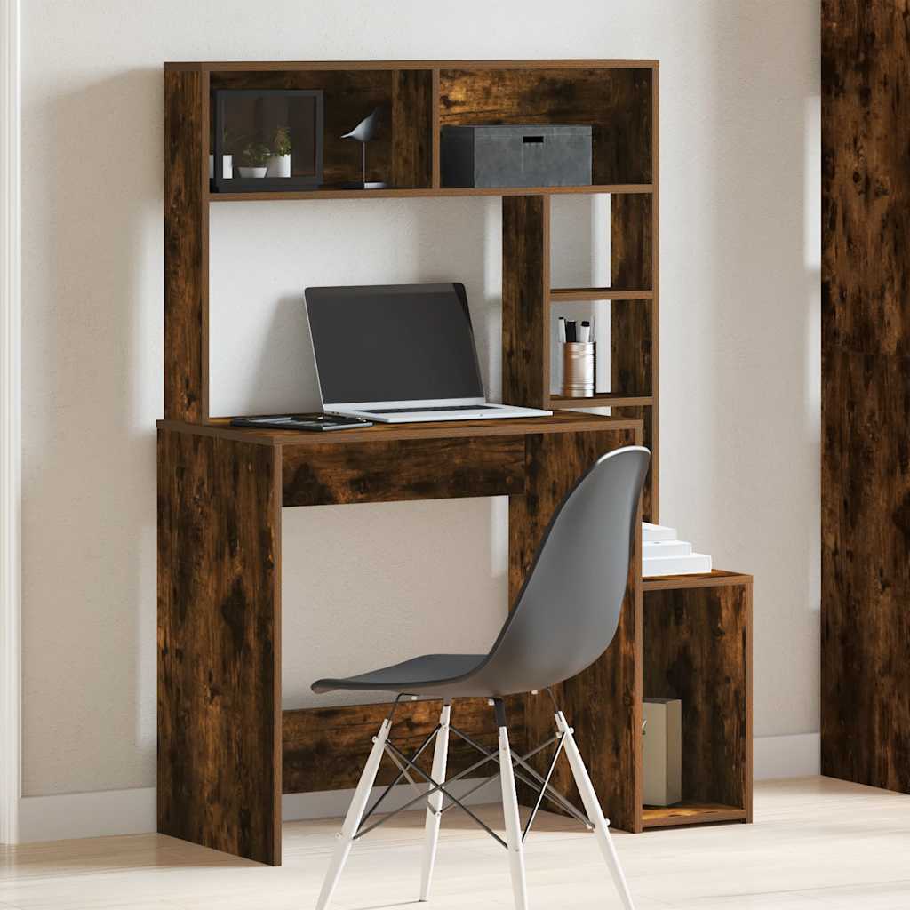 Desk with Shelves Smoked Oak 100x45x140 cm Engineered Wood