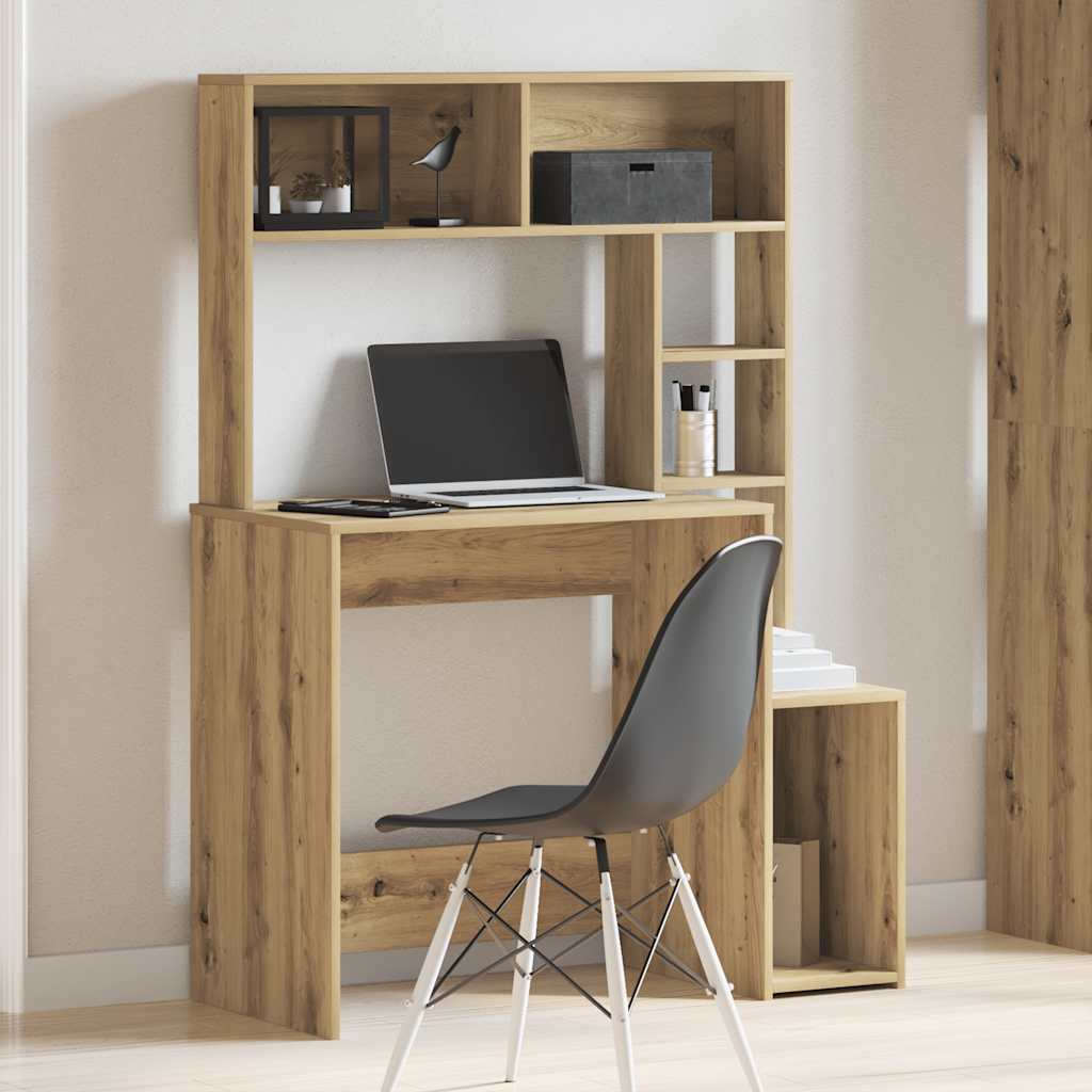 Desk with Shelves Artisan Oak 100x45x140 cm Engineered Wood