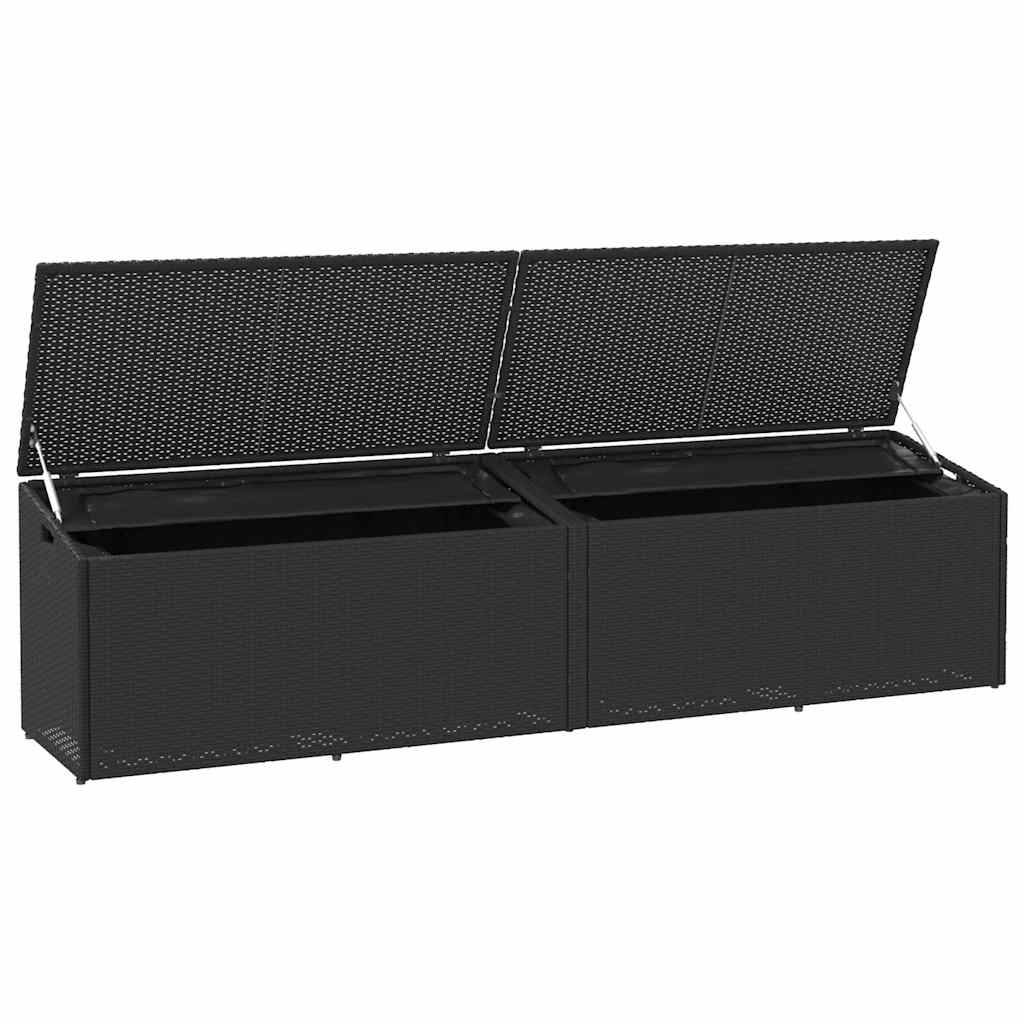 Garden Storage Box Black 220x50x58 cm Poly Rattan
