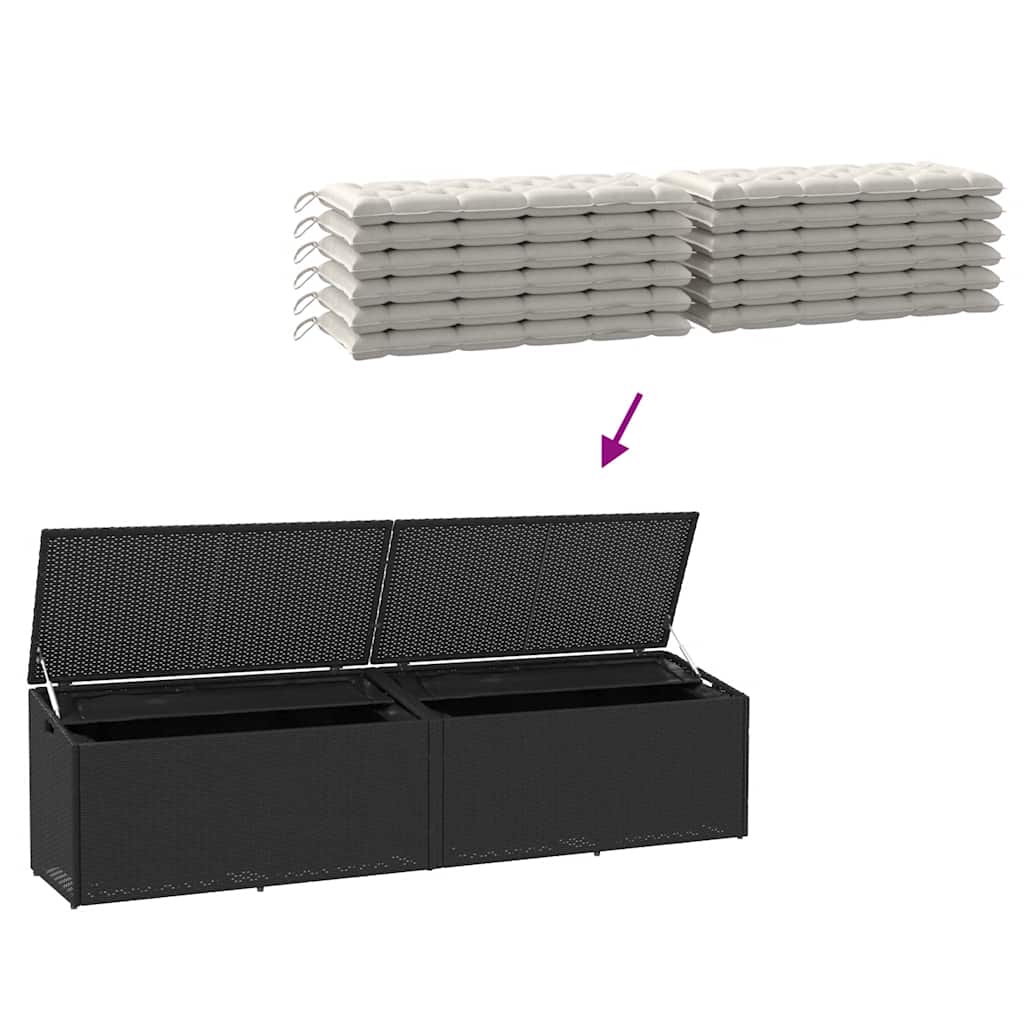 Garden Storage Box Black 220x50x58 cm Poly Rattan