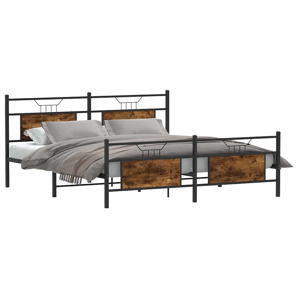 Metal Bed Frame without Mattress Smoked Oak 180x200 cm Super King