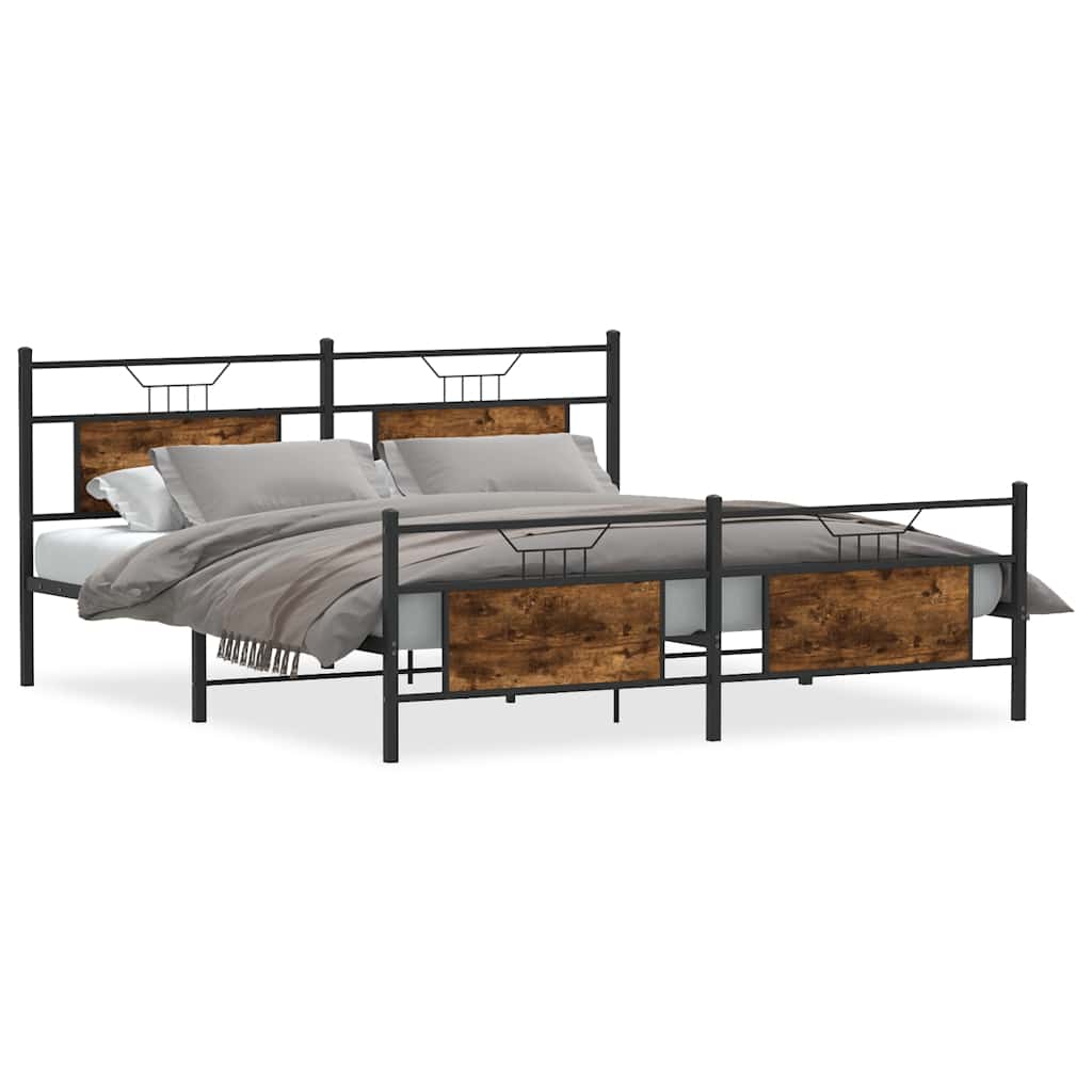 Metal Bed Frame without Mattress Smoked Oak 183x213 cm