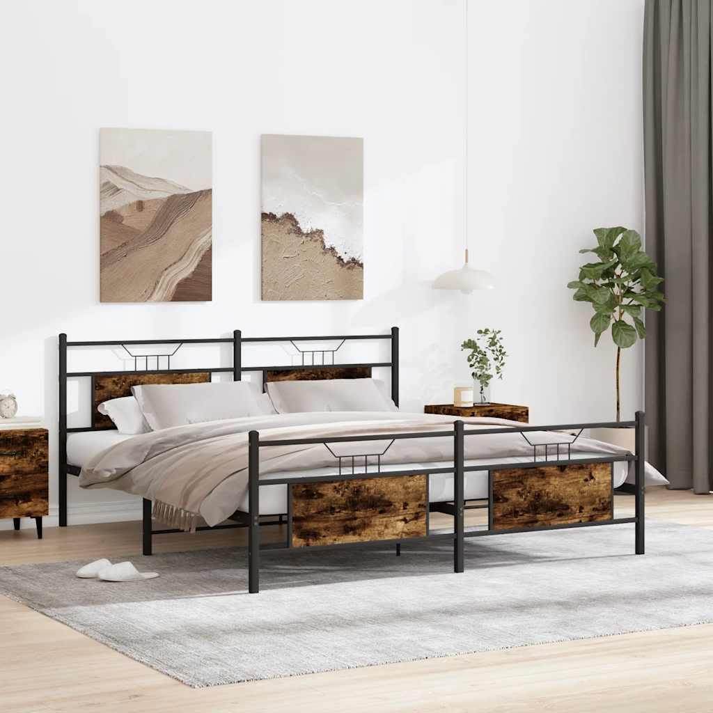 Metal Bed Frame without Mattress Smoked Oak 183x213 cm