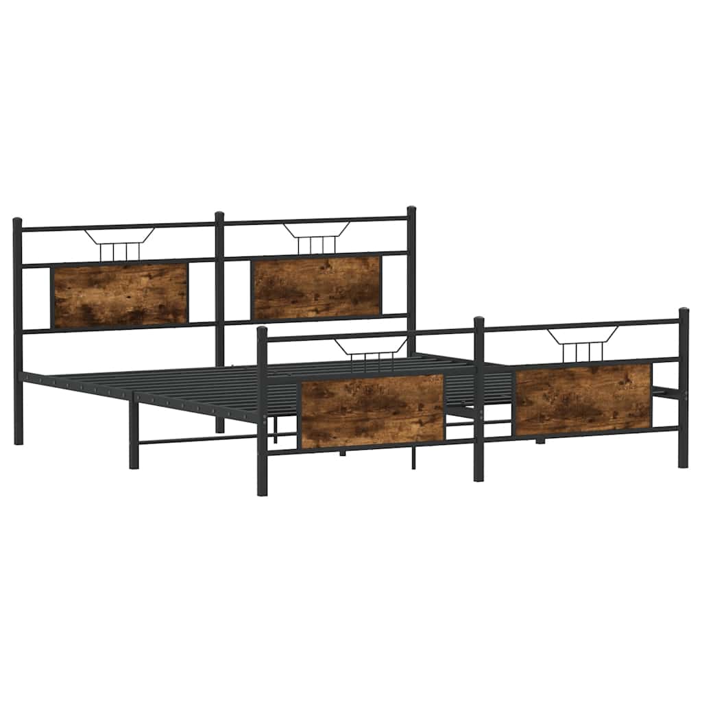 Metal Bed Frame without Mattress Smoked Oak 183x213 cm