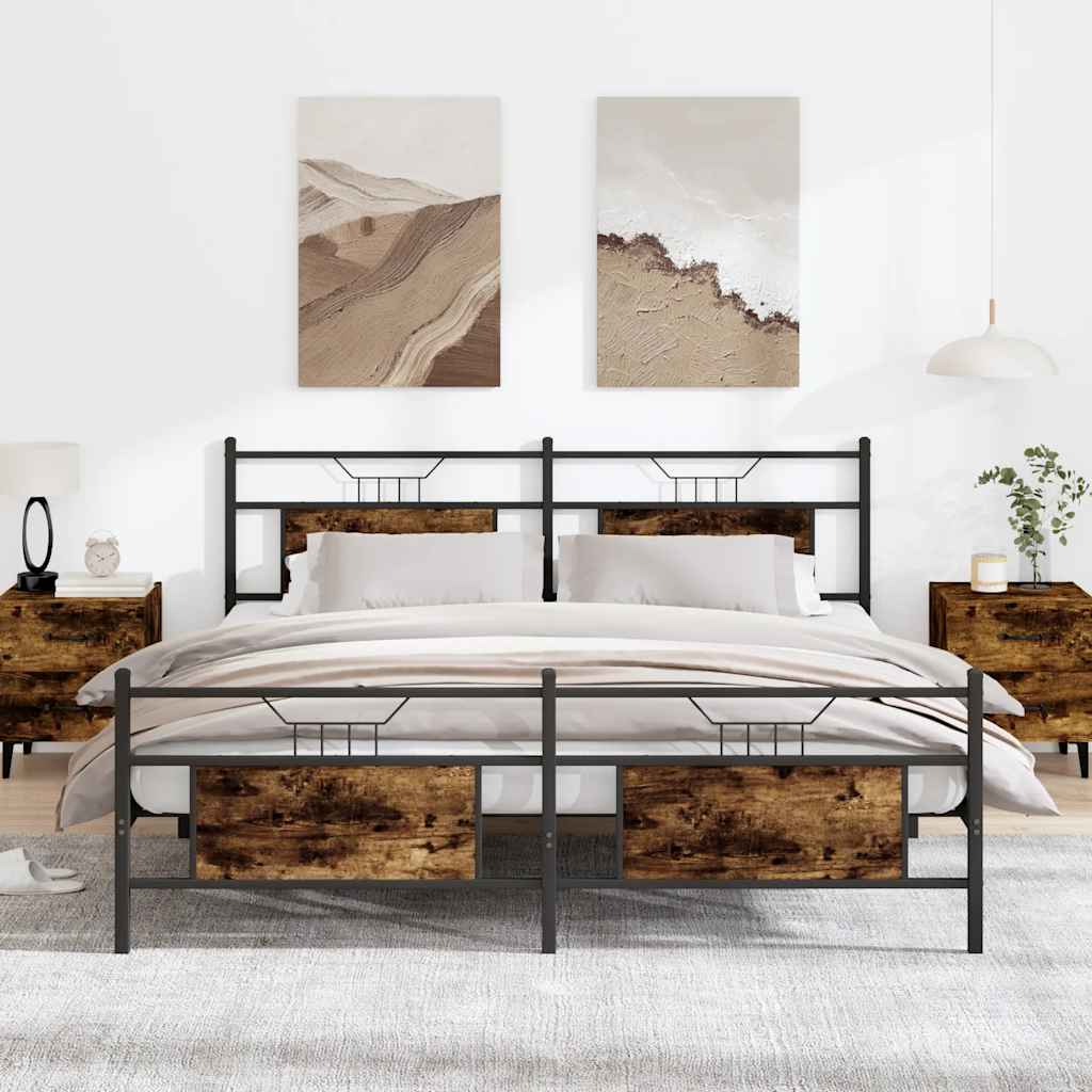 Metal Bed Frame without Mattress Smoked Oak 183x213 cm