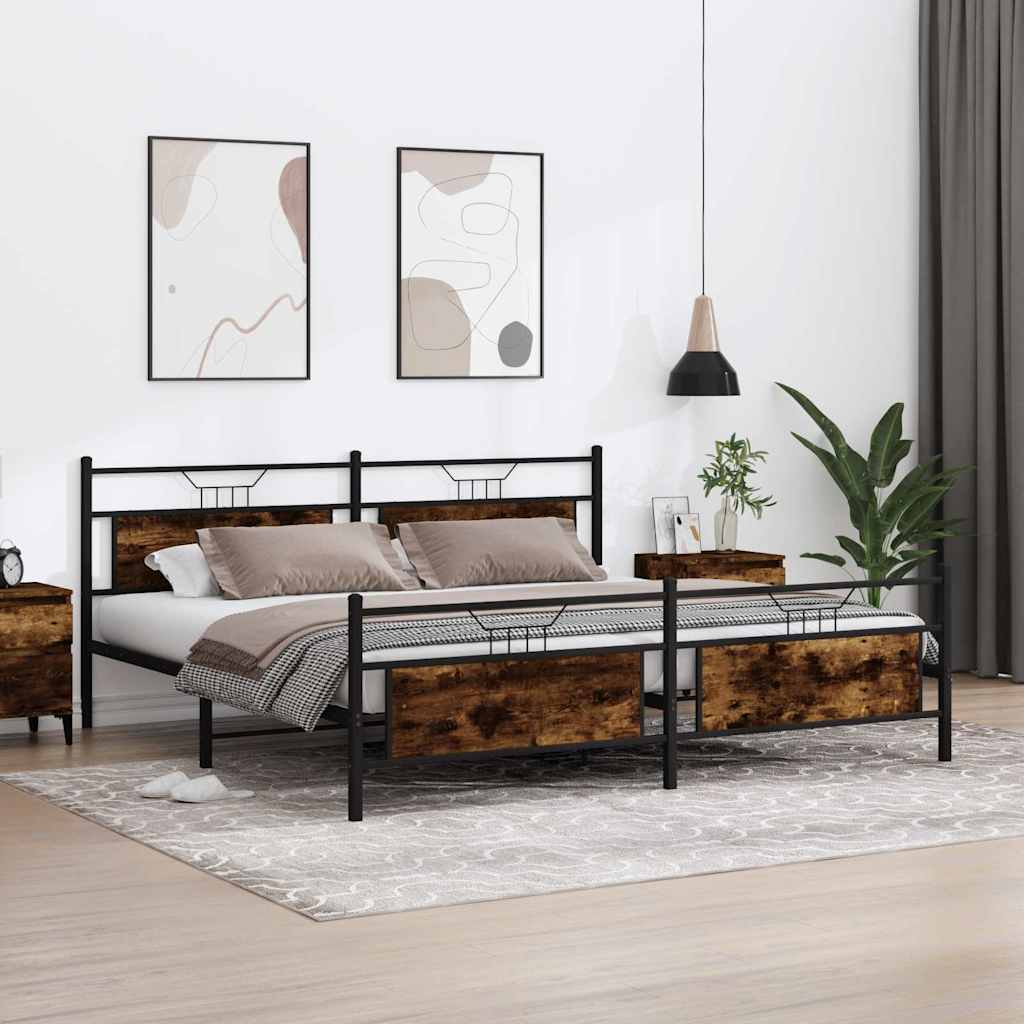Metal Bed Frame without Mattress Smoked Oak 193x203 cm