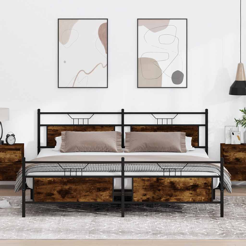 Metal Bed Frame without Mattress Smoked Oak 193x203 cm