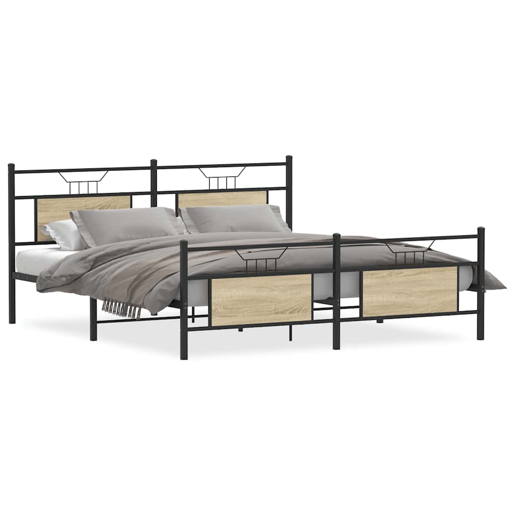 Metal Bed Frame without Mattress Sonoma Oak 160x200 cm