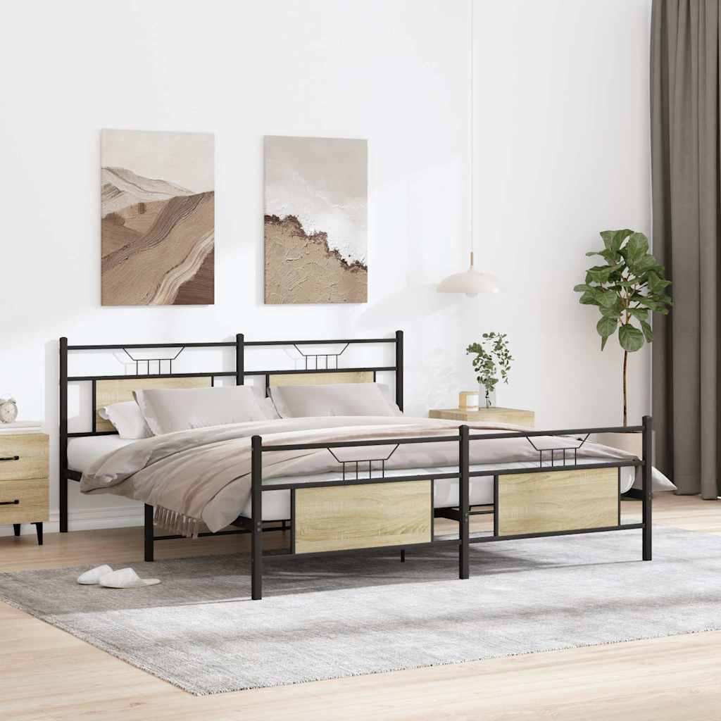 Metal Bed Frame without Mattress Sonoma Oak 160x200 cm