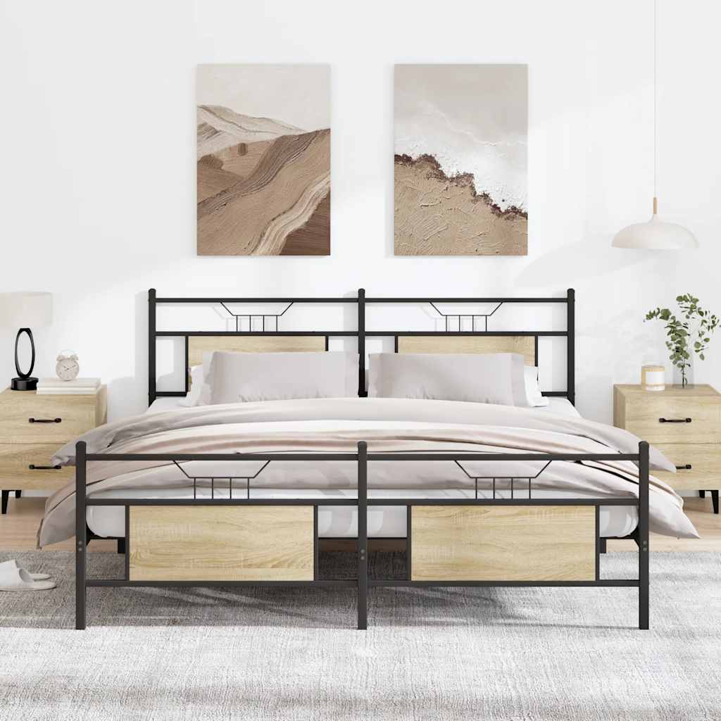 Metal Bed Frame without Mattress Sonoma Oak 160x200 cm
