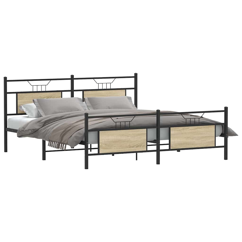 Metal Bed Frame without Mattress Sonoma Oak 180x200 cm Super King