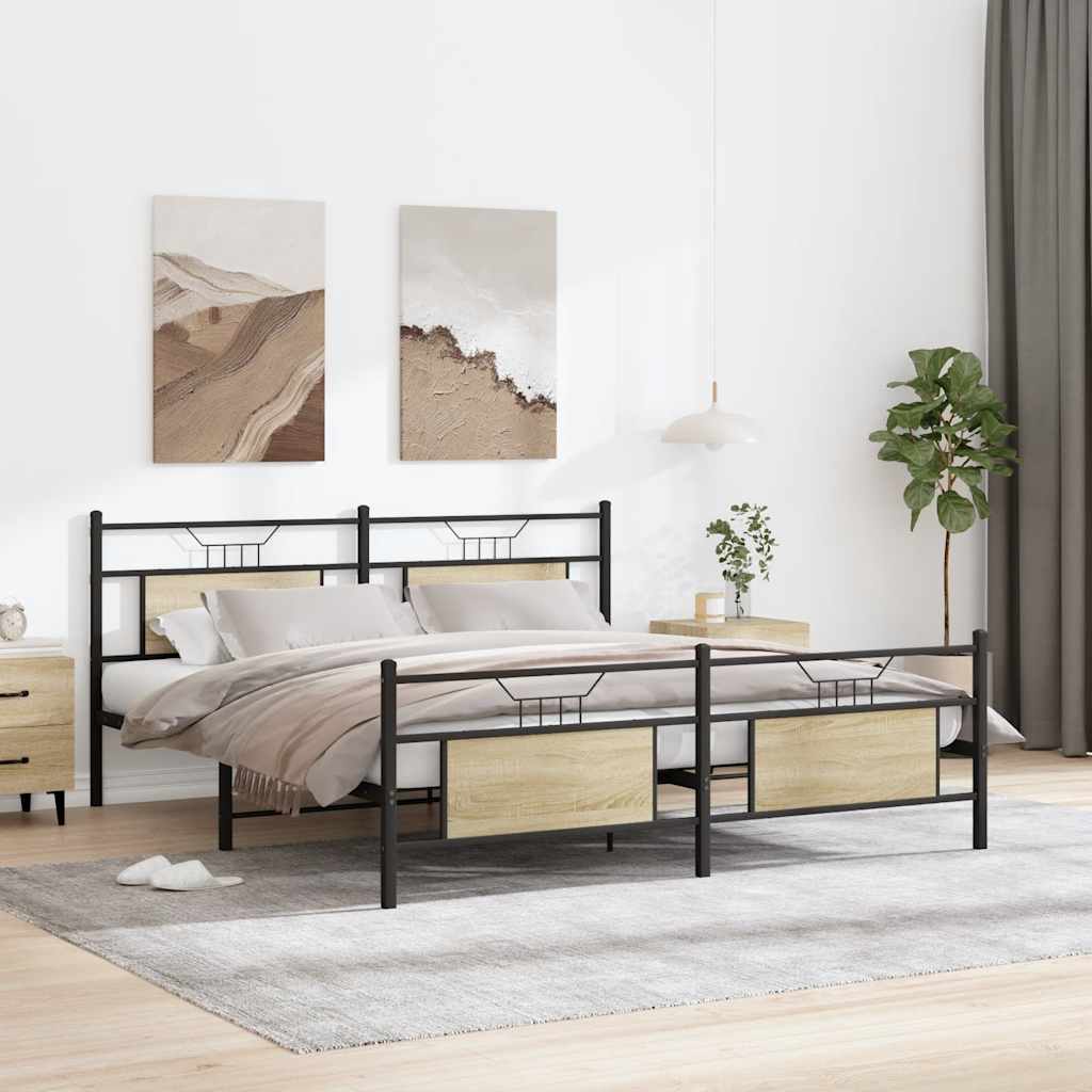 Metal Bed Frame without Mattress Sonoma Oak 180x200 cm Super King