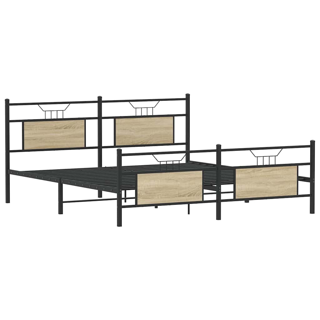 Metal Bed Frame without Mattress Sonoma Oak 180x200 cm Super King