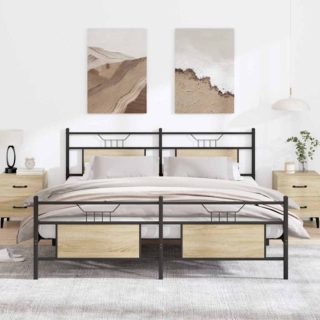 Metal Bed Frame without Mattress Sonoma Oak 180x200 cm Super King