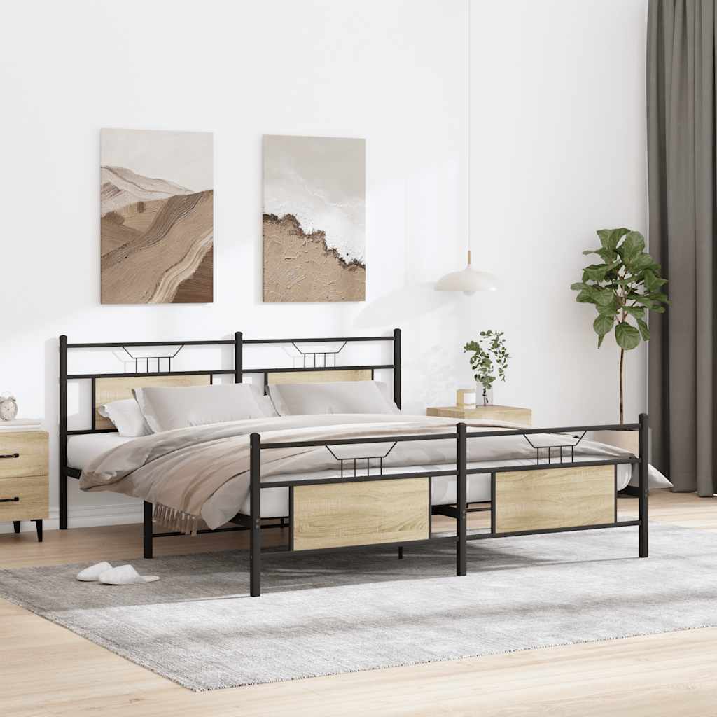 Metal Bed Frame without Mattress Sonoma Oak 183x213 cm