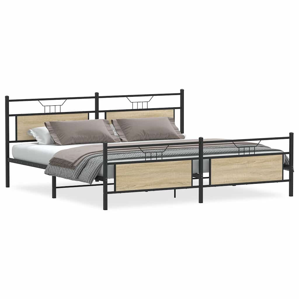 Metal Bed Frame without Mattress Sonoma Oak 193x201 cm