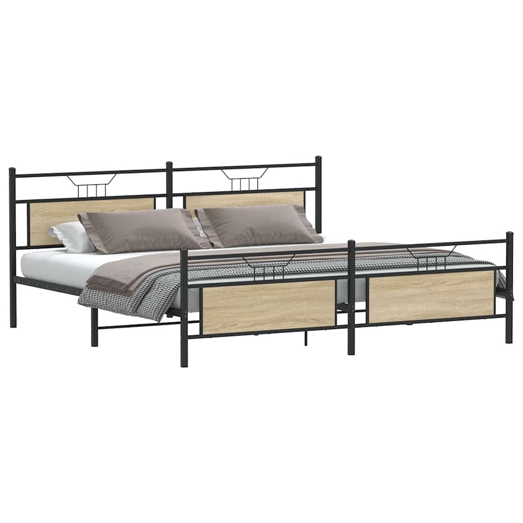 Metal Bed Frame without Mattress Sonoma Oak 193x201 cm