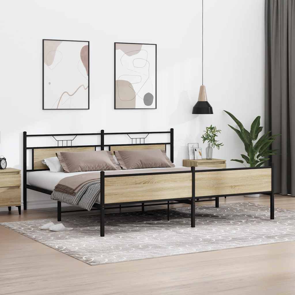 Metal Bed Frame without Mattress Sonoma Oak 193x201 cm