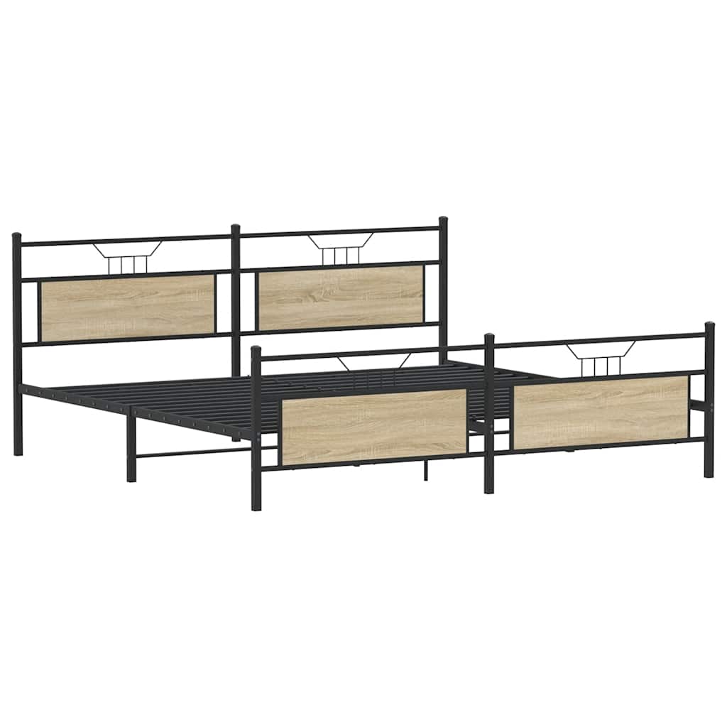 Metal Bed Frame without Mattress Sonoma Oak 193x201 cm