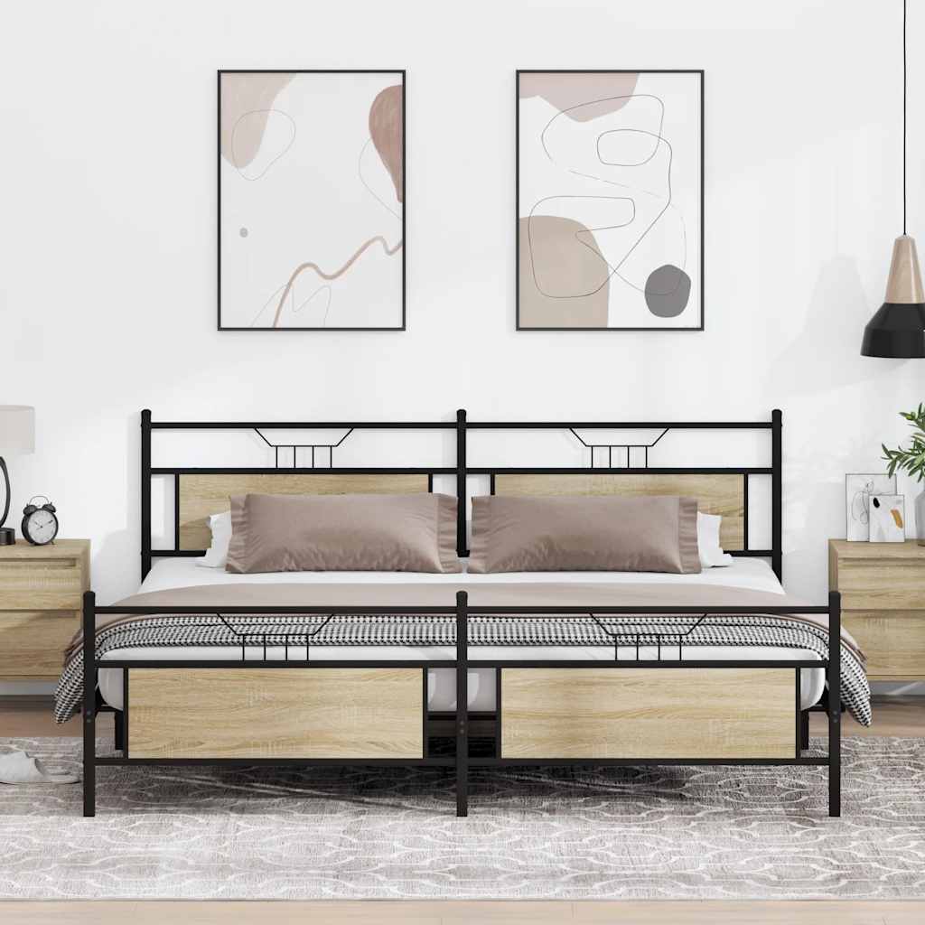 Metal Bed Frame without Mattress Sonoma Oak 193x201 cm