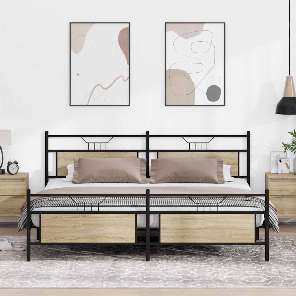 Metal Bed Frame without Mattress Sonoma Oak 200x200 cm