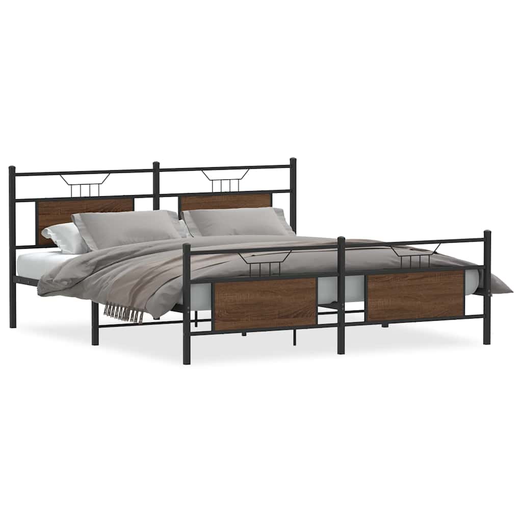 Metal Bed Frame without Mattress Brown Oak 160x200 cm