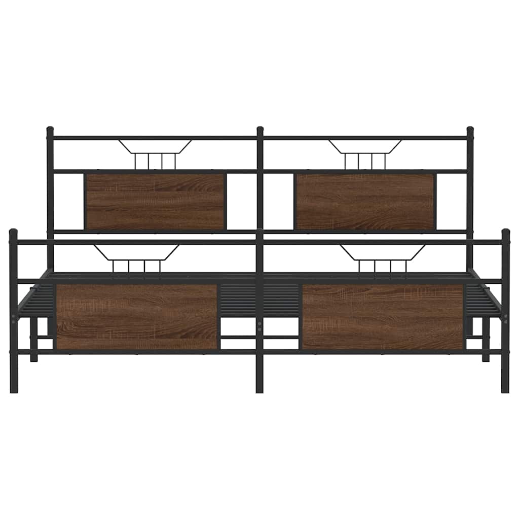 Metal Bed Frame without Mattress Brown Oak 160x200 cm