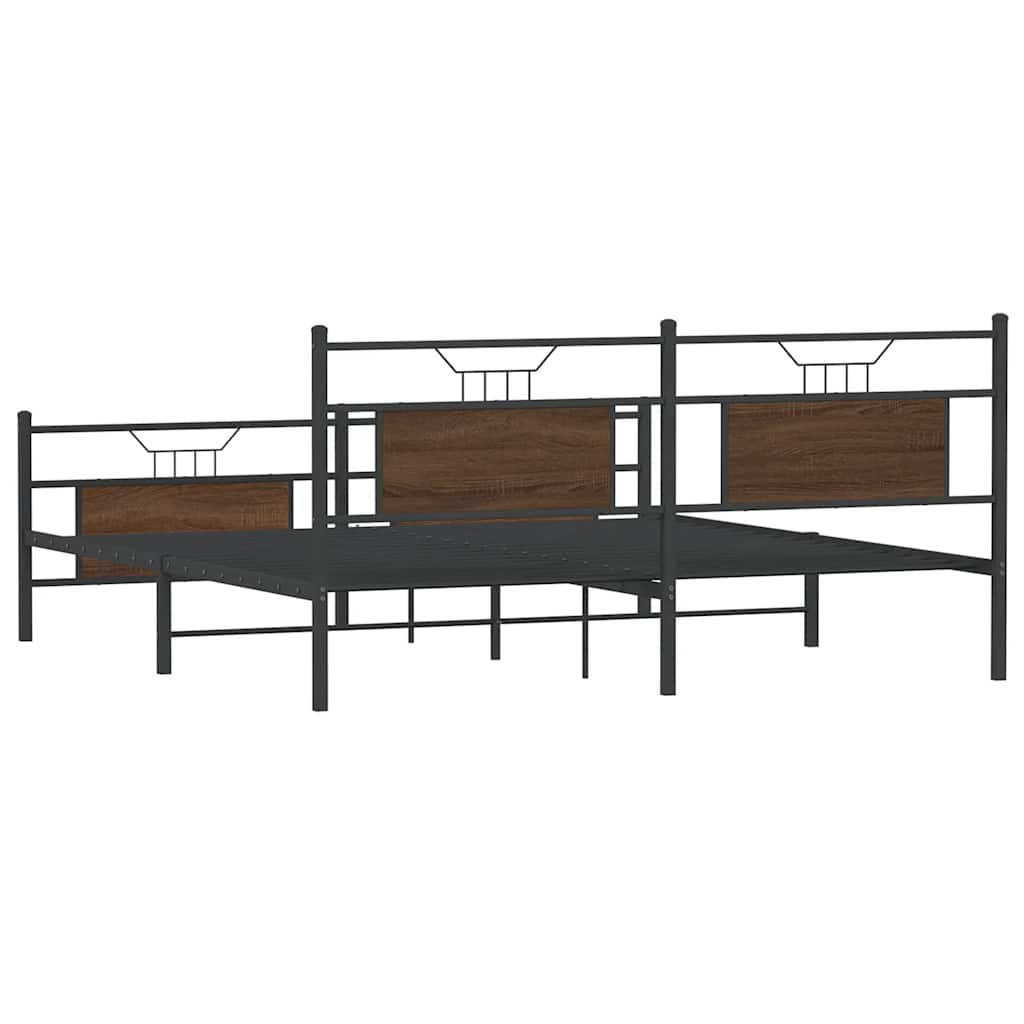 Metal Bed Frame without Mattress Brown Oak 160x200 cm