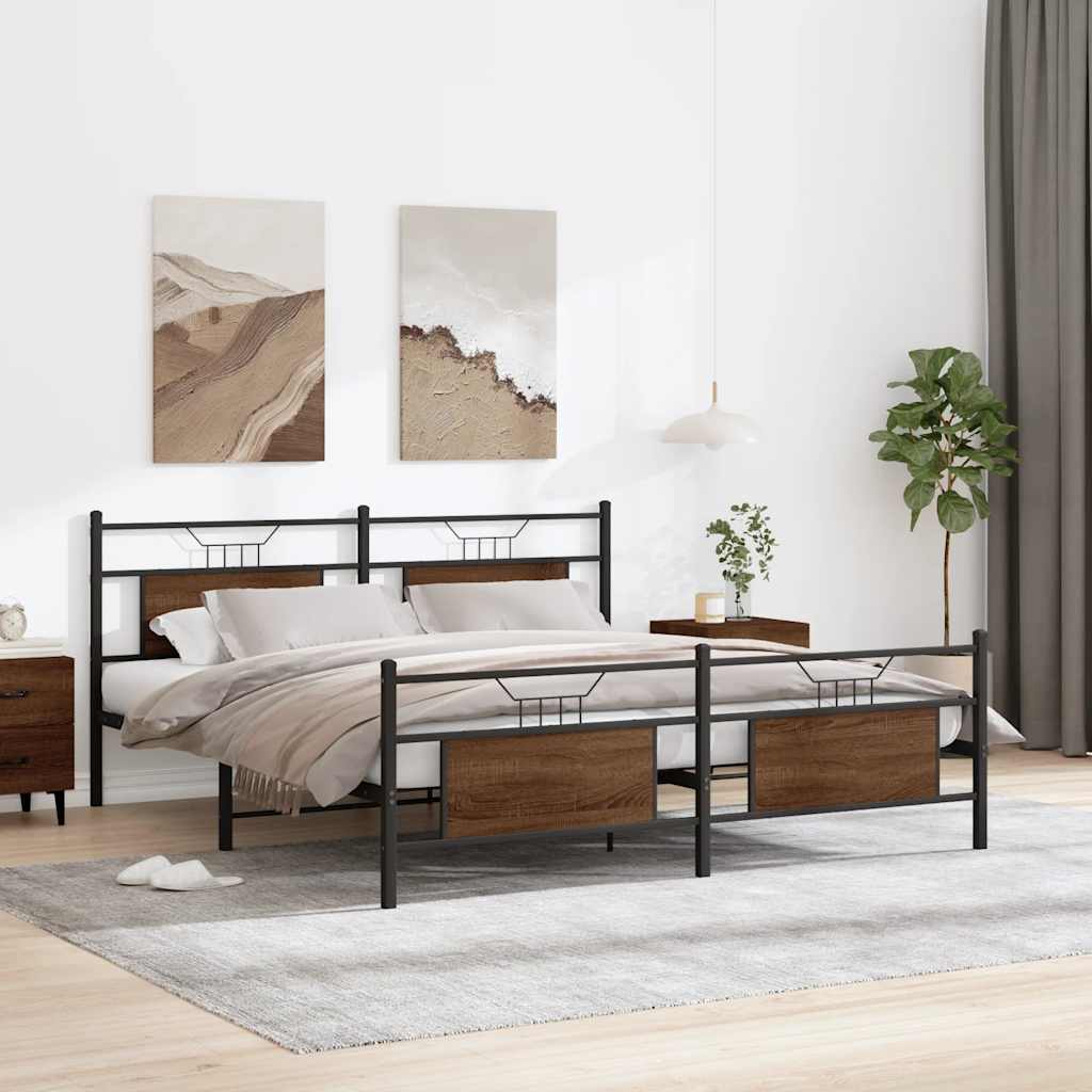 Metal Bed Frame without Mattress Brown Oak 180x200 cm Super King