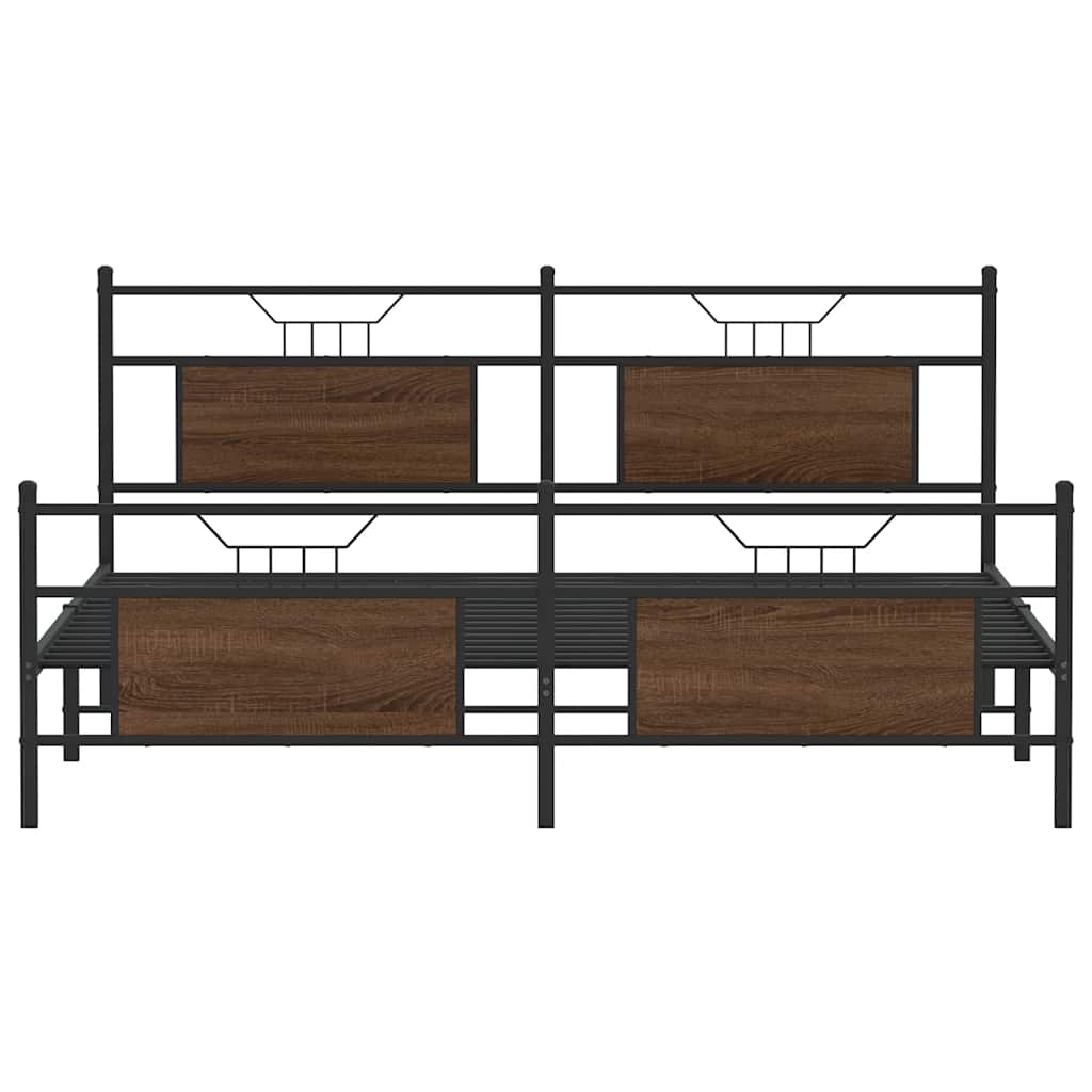 Metal Bed Frame without Mattress Brown Oak 180x200 cm Super King