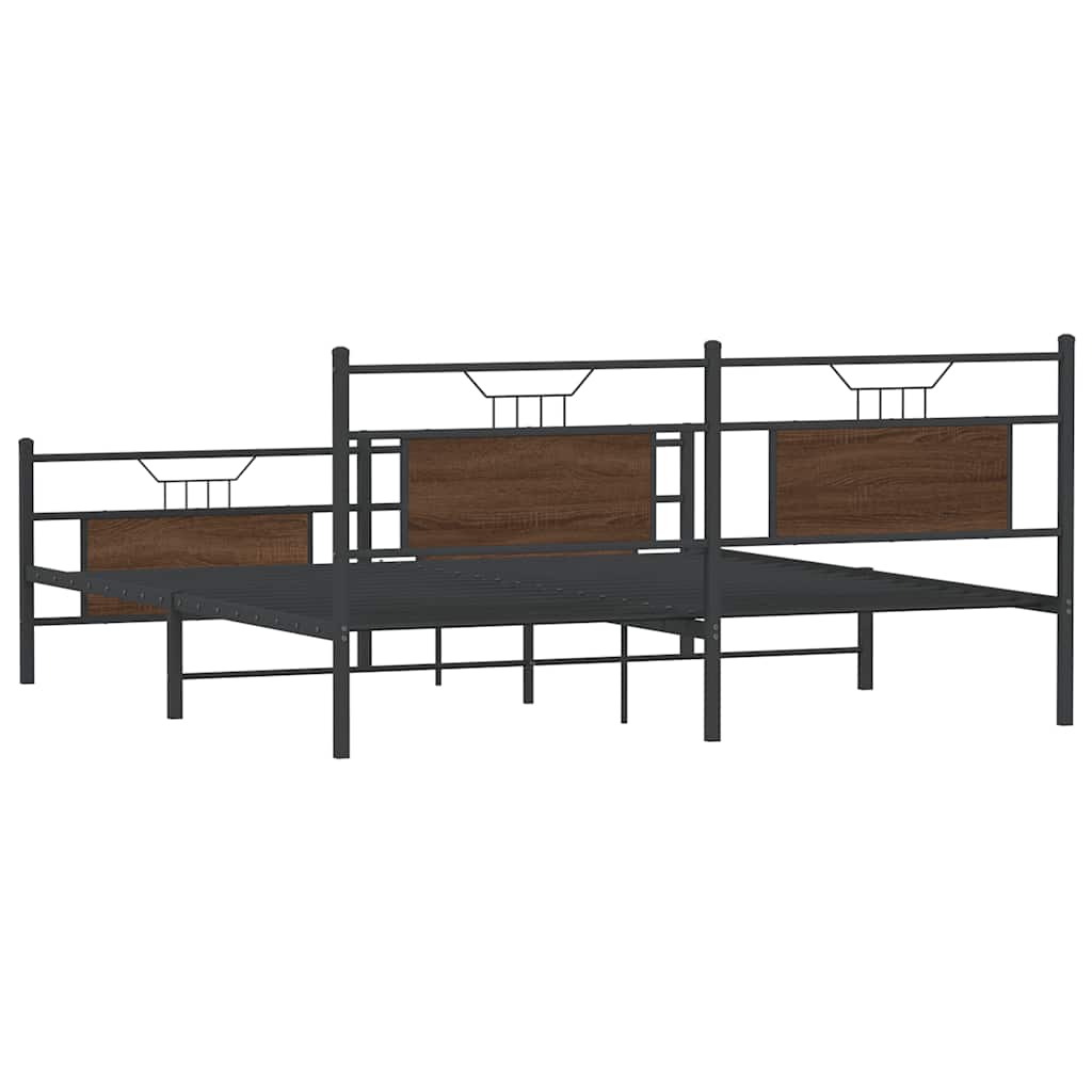 Metal Bed Frame without Mattress Brown Oak 180x200 cm Super King