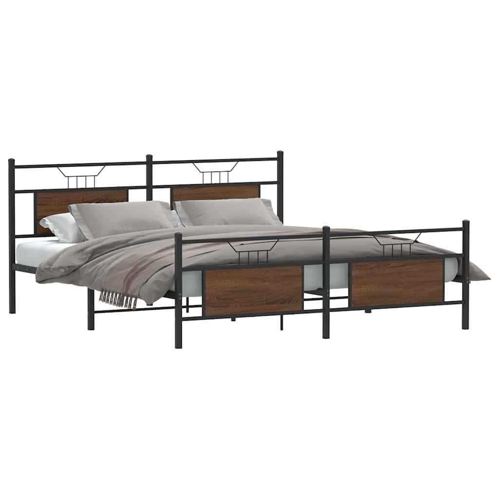 Metal Bed Frame without Mattress Brown Oak 183x213 cm