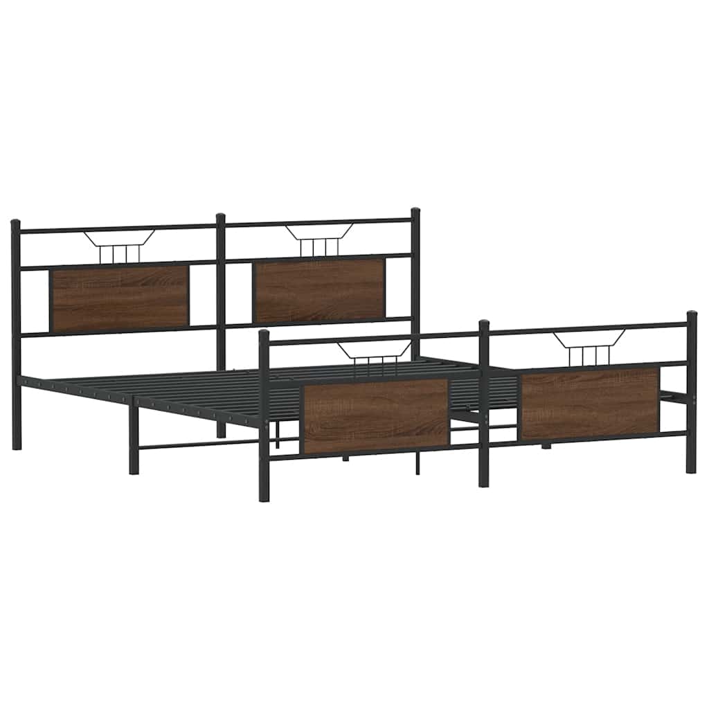 Metal Bed Frame without Mattress Brown Oak 183x213 cm