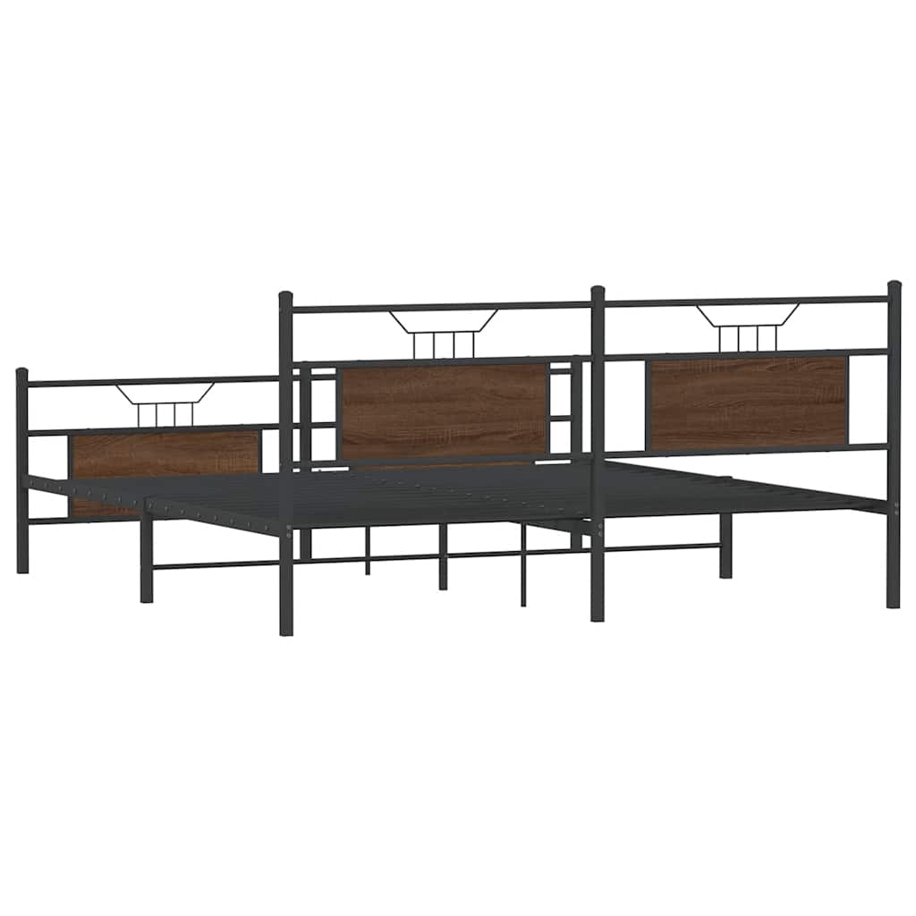 Metal Bed Frame without Mattress Brown Oak 183x213 cm