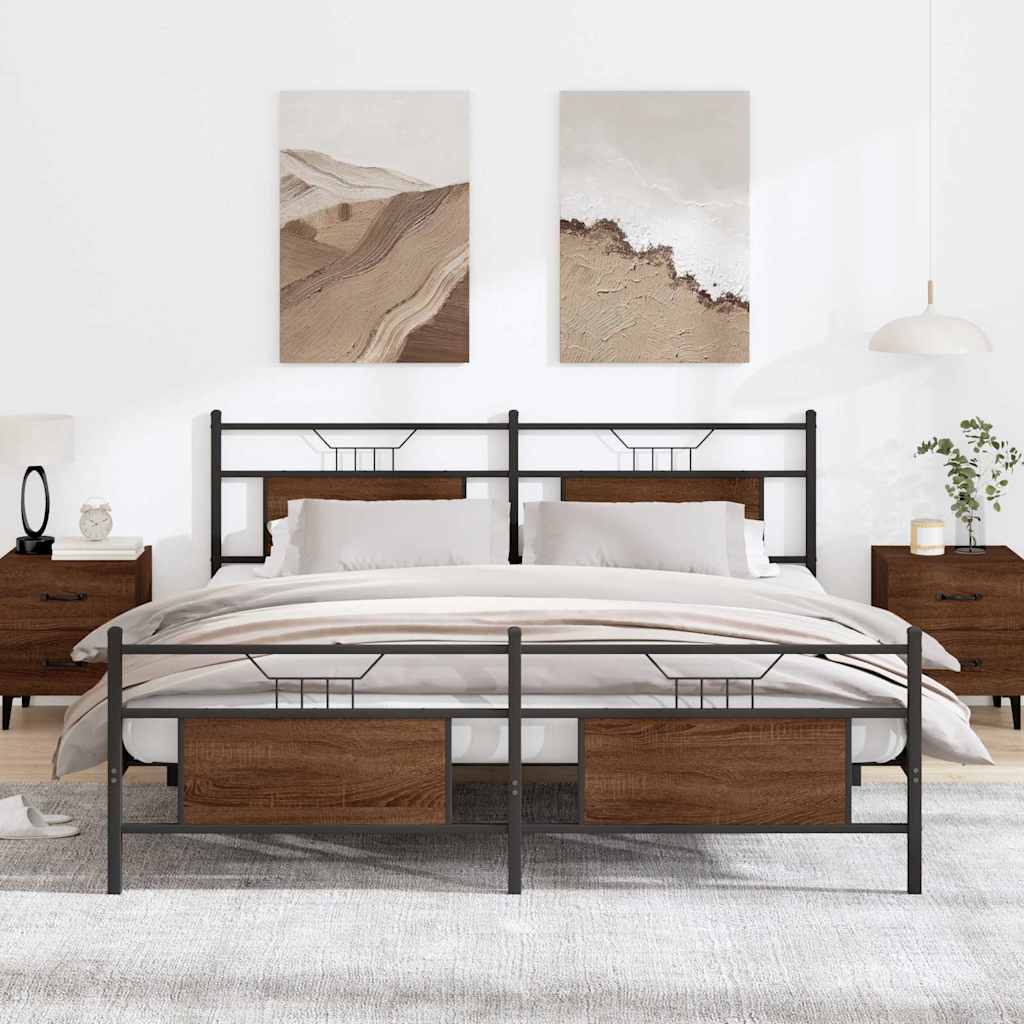 Metal Bed Frame without Mattress Brown Oak 183x213 cm