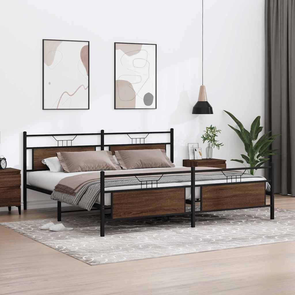 Metal Bed Frame without Mattress Brown Oak 193x201 cm