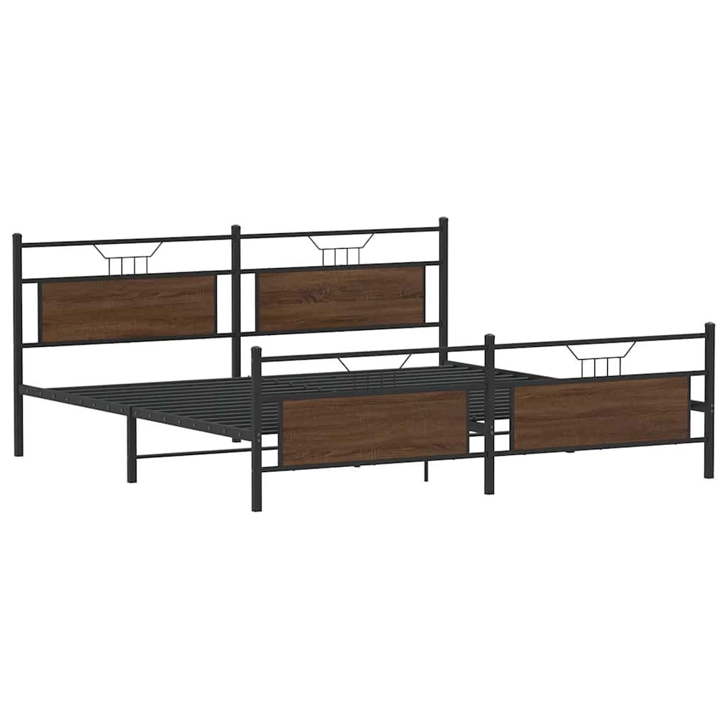 Metal Bed Frame without Mattress Brown Oak 193x201 cm